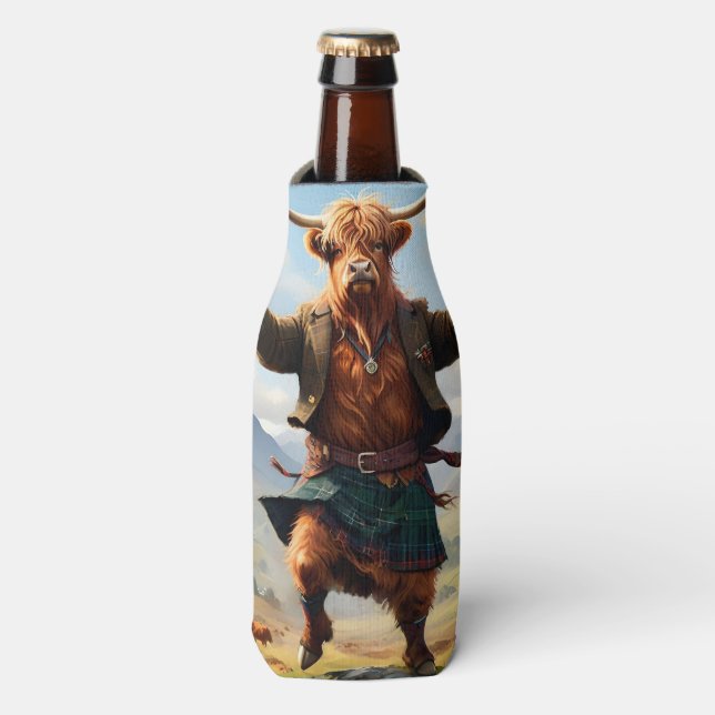 Highland Cow Dancing The Highland Fling, Bottle Cooler (Bottle Front)