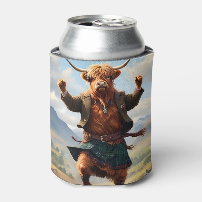 Highland Cow Dancing The Highland Fling, Can Cooler (Can Front)