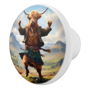 Highland Cow Dancing The Highland Fling, Ceramic Knob