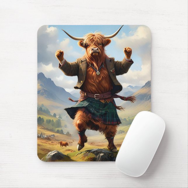 Highland Cow Dancing The Highland Fling, Mouse Mat (With Mouse)