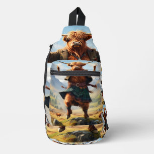 Highland Cow Dancing The Highland Fling, Sling Bag