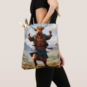 Highland Cow Dancing The Highland Fling, Tote Bag