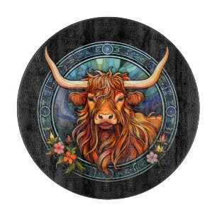 Highland Cow Decorative Stained glass look Glass Cutting Board