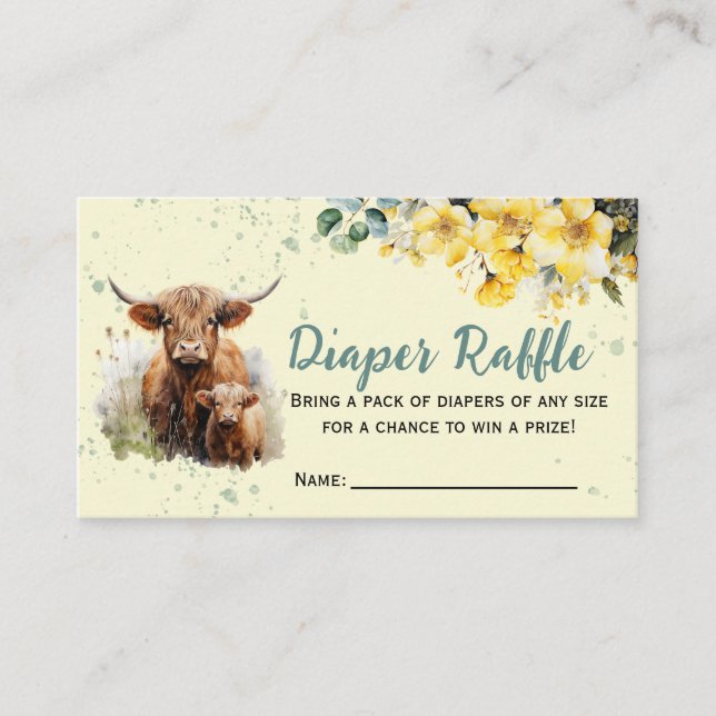 Highland Cow Diaper Raffle Baby Shower Enclosure Card (Front)