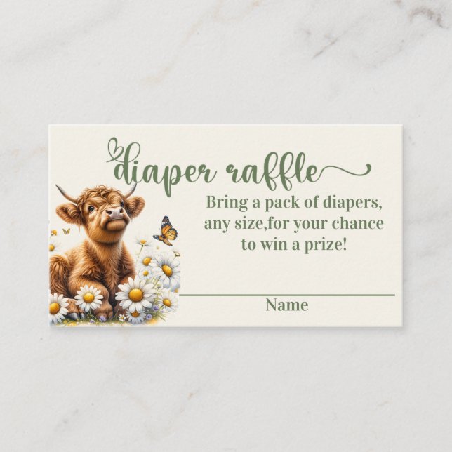 Highland Cow Diaper raffle baby shower  Place Card (Front)