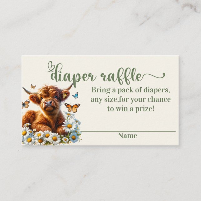 Highland Cow Diaper raffle baby shower  Place Card (Front)