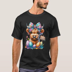 Highland Cow Easter Bunny Moo Basket Egg Hunt Ging T-Shirt