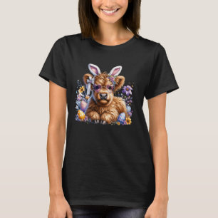 Highland Cow Easter Bunny Moo Floral Egg Hunt Kids T-Shirt