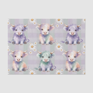 Highland Cow Easter Daisy Flowers Pastel Tissue Paper