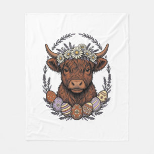 Highland Cow Easter Vintage Floral Egg Art Fleece Blanket