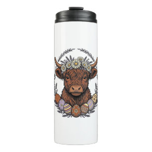 Highland Cow Easter Vintage Floral Egg Art Thermal Tumbler