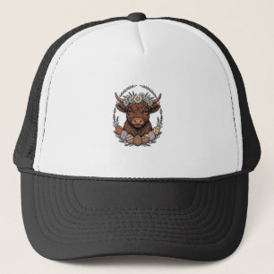 Highland Cow Easter Vintage Floral Egg Art Trucker Hat
