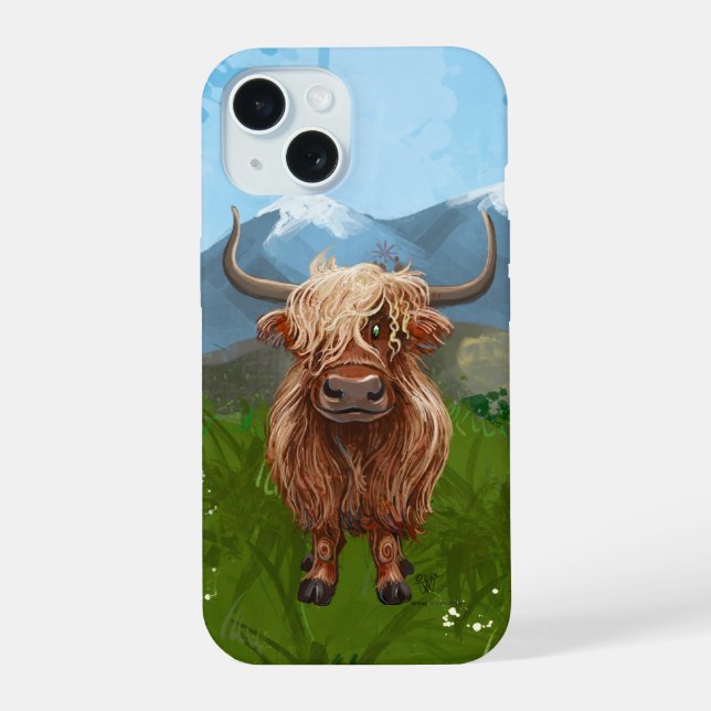Highland Cow Electronics iPhone 15 Case (Back)