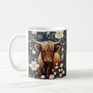 Highland Cow Elegant White Floral Coffee Mug