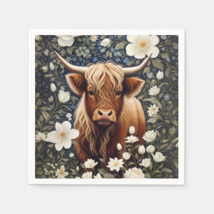 Highland Cow Elegant White Floral Napkin