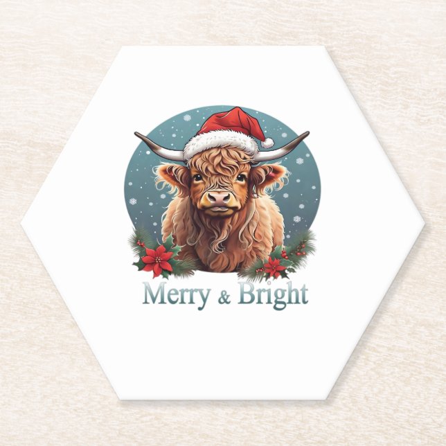 Highland Cow Essential T-Shirt Paper Coaster (Front)