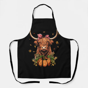 Highland Cow Fall And Leaves Pumpkins Autumn Thank Apron