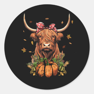 Highland Cow Fall And Leaves Pumpkins Autumn Thank Classic Round Sticker