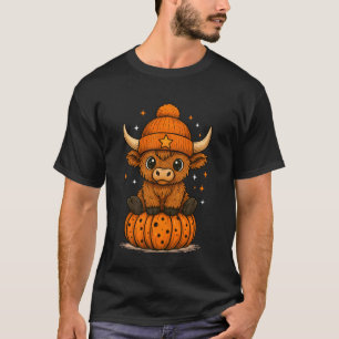 Highland Cow Fall Heifer Pumpkin Women Girl Thanks T-Shirt