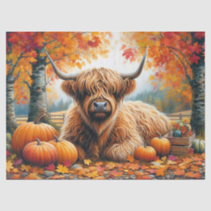 Highland Cow Fall Pumpkins Watercolor Decoupage Tissue Paper