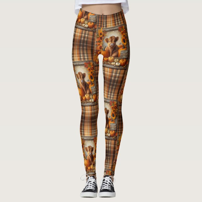 Highland cow Fall Theme Leggings (Front)