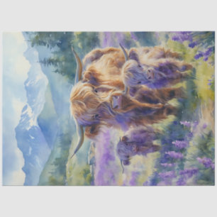 Highland Cow Family Flowers Tissue Paper