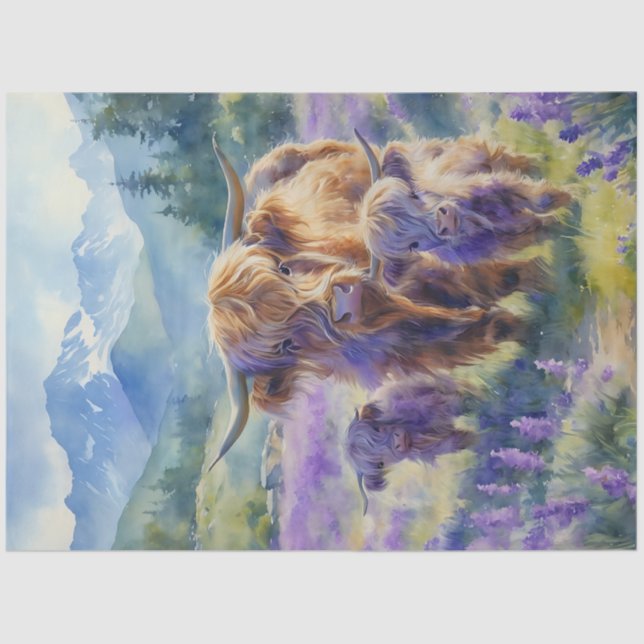 Highland Cow Family Flowers Tissue Paper (Front)