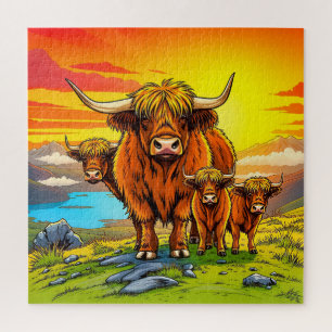 Highland cow Family Jigsaw Puzzle