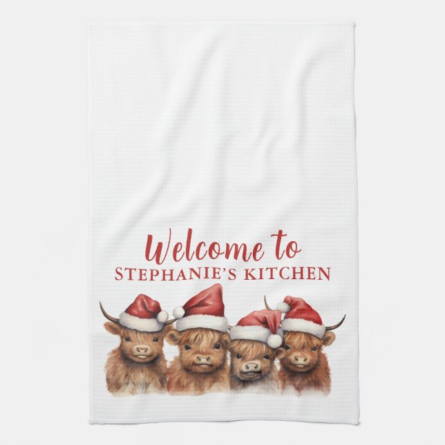 Highland Cow Family Kitchen Towel (Vertical)