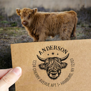 Highland Cow Family Return Address Rubber Stamp