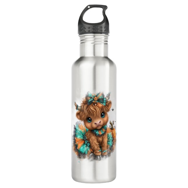 Highland Cow Farm Halloween 710 Ml Water Bottle (Front)