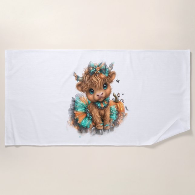 Highland Cow Farm Halloween Beach Towel (Front)