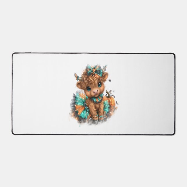 Highland Cow Farm Halloween Desk Mat (Front)