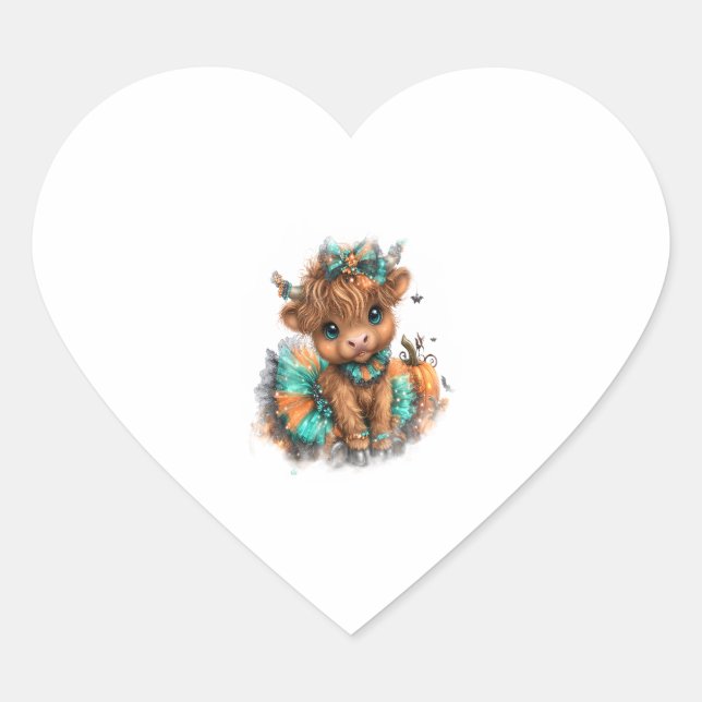 Highland Cow Farm Halloween Heart Sticker (Front)