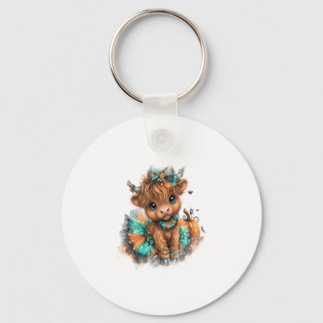 Highland Cow Farm Halloween Key Ring (Front)