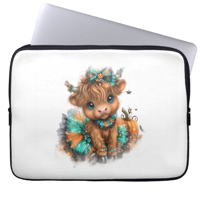 Highland Cow Farm Halloween Laptop Sleeve (Front)