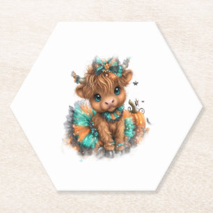 Highland Cow Farm Halloween Paper Coaster