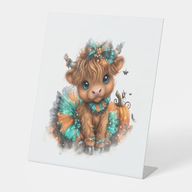 Highland Cow Farm Halloween Pedestal Sign (Front)
