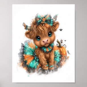 Highland Cow Farm Halloween Poster