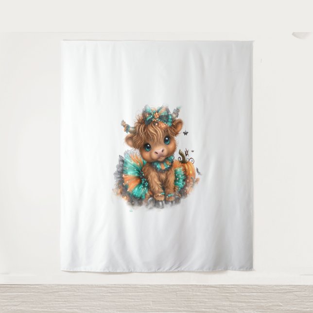 Highland Cow Farm Halloween Tapestry (Front)