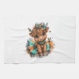 Highland Cow Farm Halloween Tea Towel