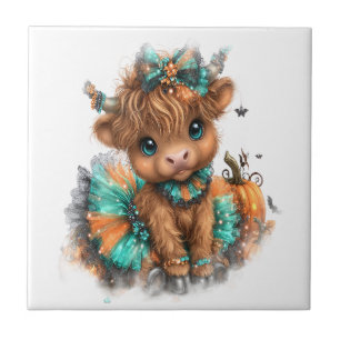 Highland Cow Farm Halloween Tile