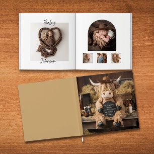 highland cow farm themed baby photo book keepsake