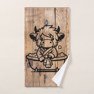Highland Cow Faux Woodgrain Bath Towel Set