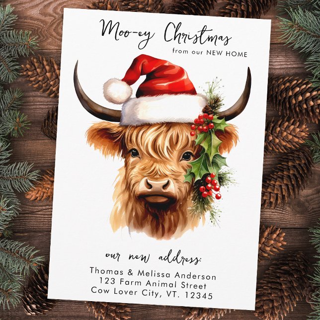 Highland Cow Festive Farm Animal Christmas Moving Holiday Card (Creator Uploaded)