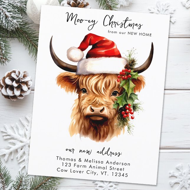 Highland Cow Festive Farm Animal Christmas Moving Holiday Postcard (Creator Uploaded)