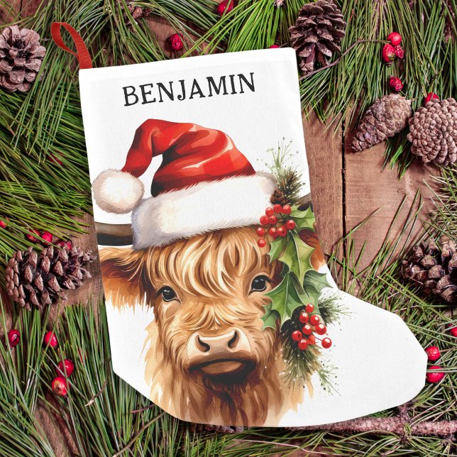Highland Cow Festive Farm Animal Christmas Small Christmas Stocking (Creator Uploaded)