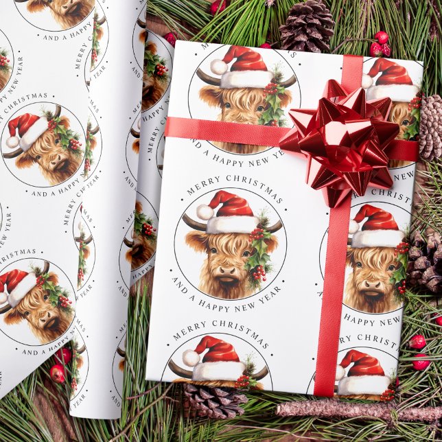Highland Cow Festive Farm Animal Merry Christmas Wrapping Paper (Creator Uploaded)