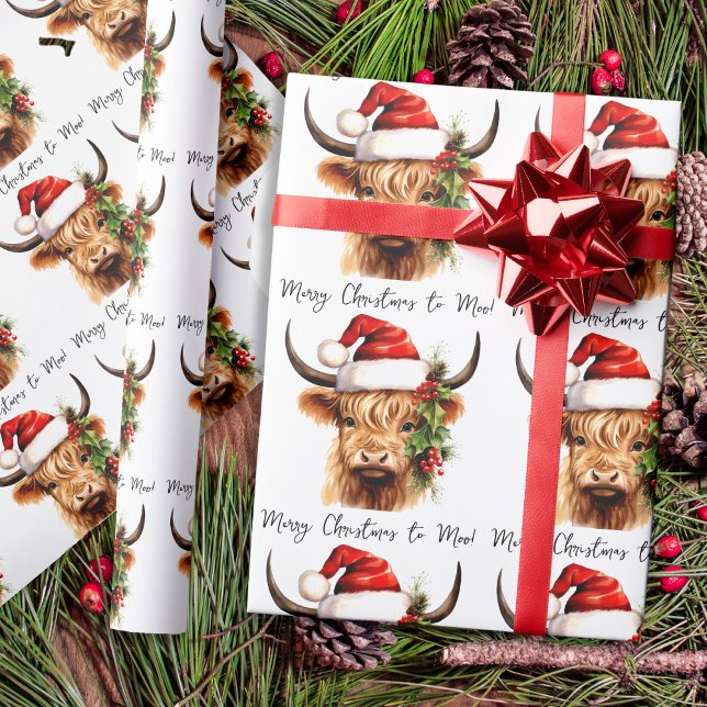 Highland Cow Festive Farm Merry Christmas to MOO Wrapping Paper (Creator Uploaded)