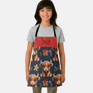Highland Cow Festive Santa Christmas Kids Apron